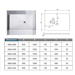 Aica Sanitaire Receveur de douche blanc rectangulaire - En résine - Grille en inox - Bac à douche 100x80x3cm - Extra plat pas cher