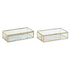 Boîte à bijoux DKD Home Decor Doré Métal Verre 20 x 11 x 5 cm 22 x 12 x 7 cm (2 Unités)
