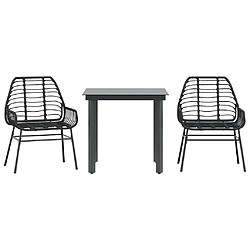 vidaXL Ensemble à manger de jardin 3 pcs noir résine tressée verre