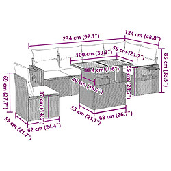 vidaXL Salon de jardin avec coussins 7 pcs gris résine tressée pas cher