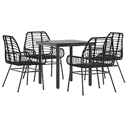 vidaXL Ensemble à manger de jardin 5 pcs noir résine tressée verre
