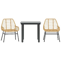 vidaXL Ensemble à manger de jardin 3pcs marron résine tressée verre