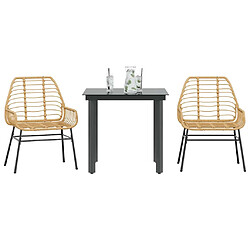 vidaXL Ensemble à manger de jardin 3pcs marron résine tressée verre