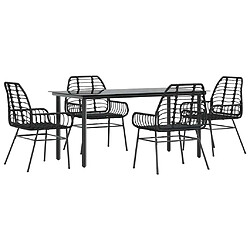 vidaXL Ensemble à manger de jardin 5 pcs noir résine tressée verre