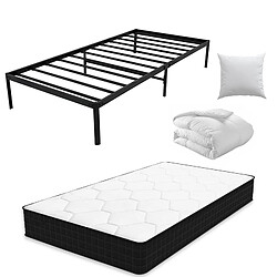 Sinlikon Pack Sommier + Matelas + Couette + Oreiller - 90x190cm - Lit Métal - 1 places