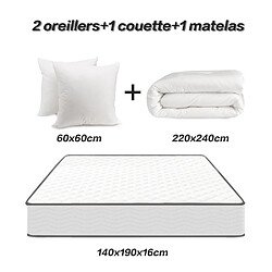 Acheter Sinlikon Ensemble Matelas et Sommier 140x190 cm - Matelas 140x190x14cm Mousse avec 1 Couette 220x240 cm et les 2 Oreillers 60x60 cm- Sommier 140x190cm avec Pieds (Deux colis)