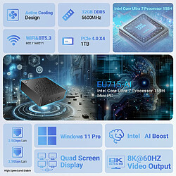 MINIX Elite EU715-AI Ultra 7-155H, 32 Go DDR5/1024 GO, double 2,5 GHz, Wi-Fi 7