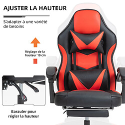 Sinlikon Fauteuil de gaming réglable avec repose-pied, coussin de tête et coussin lombaire - noir et rouge