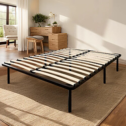 Sinlikon Cadre à lattes 140x200cm avec 7 Pieds - Sommiers à Lattes en Bois - 2x14 Lattes