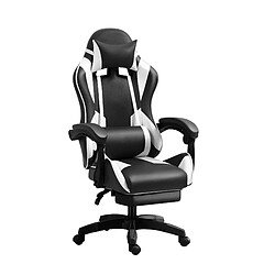 Sinlikon Fauteuil gamer, chaise gaming, siège de bureau réglable, avec repose-pieds télescopique, ergonomique, mécanisme basculent, appui-tête, support lombaire, charge 150 kg - Noir et Blanc