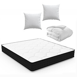 Sinlikon Ensemble Matelas et Couette et 2 Oreillers - Matelas 160x200x15cm + Couette 220x240cm + 2 Oreillers 60x60cm (Lavable en machine, antiallergique, tous dans un colis)
