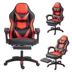 Sinlikon Fauteuil de gaming réglable avec repose-pied, coussin de tête et coussin lombaire - noir et rouge
