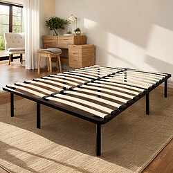 Sinlikon Cadre à lattes 160x200cm avec 9 Pieds - Sommiers à Lattes en Bois - 2x14 Lattes