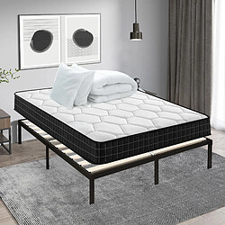 Sinlikon Ensemble matelas et sommier 160x200 cm, Lit Ensemble avec 2 oreillers et couette 