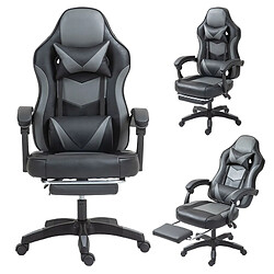 Sinlikon Fauteuil de gaming réglable avec repose-pied, coussin de tête et coussin lombaire - noir et gris