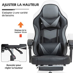 Sinlikon Fauteuil de gaming réglable avec repose-pied, coussin de tête et coussin lombaire - noir et gris