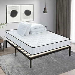 Sinlikon Ensemble matelas et sommier 140x190 cm, Lit Ensemble avec 2 oreillers et couette 