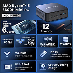 Mini PC MINIX NGC NR660, AMD Ryzen 5 6600H, cœurs max. 4,5 GHz, 16 Go de RAM, SSD 512 Go
