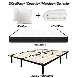 Acheter Sinlikon Ensemble Matelas et Sommier 160x200 cm - Matelas 160x200x15cm Mousse avec 1 Couette 220x240 cm et 2 Oreillers 60x60 cm et Sommier 160x200cm avec Pieds (Deux colis)