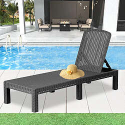 Sinlikon Bain de soleil - Chaise longue - Transat de soleil Résine imitation rotin tressé - Dossier réglable - Noir