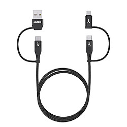 Akashi Câble 4 en 1 USB-C et USB vers USB-C et Lightning Charge 20W 1m Noir