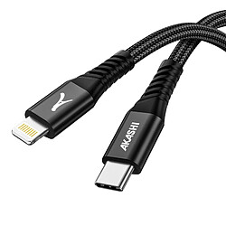 Akashi Câble USB-C vers Lightning Charge Rapide 3A et Synchronisation 1m Noir