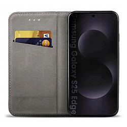 Htdmobiles Housse etui portefeuille avec coque interieure en silicone pour Samsung Galaxy S25 Edge 5G + verre trempe - NOIR MAGNET