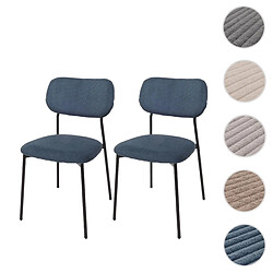 Mendler Lot de 2 chaises de salle à manger HWC-O26, chaise de cuisine rembourrée Chaise, Velours (330g/m²) tissu/textile métal ~ bleu