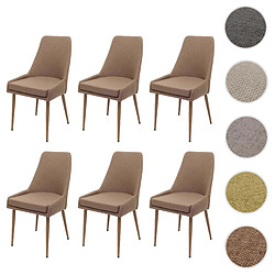 Mendler Lot de 6 chaises de salle à manger HWC-O27, chaise de cuisine rembourrée Chaise, tissu/textile (280g/m²) métal ~ marron