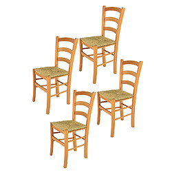 T M C S Tommychairs - Set 4 Chaises VENICE Structure en hêtre peindré en miel et assise en paille