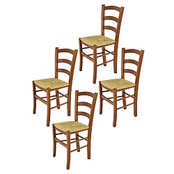 T M C S Tommychairs - Set 4 Chaises VENICE Structure en hêtre peindré en noyer clair et assise en paille