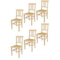T M C S Tommychairs - Set 6 chaises ARTEMISIA en bois de hêtre poli, non traité, 100% naturel, assise en paille