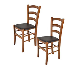T M C S Tommychairs - Set 2 Chaises VENICE Structure en hêtre peindré en noyer clair et assise en faux cuir moka