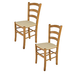 T M C S Tommychairs - Set 2 Chaises VENICE Structure en hêtre peindré en chêne et assise en tissu chanvre