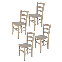 T M C S Tommychairs - Set 4 Chaises VENICE Structure en hêtre peindré en aniline gris clair et assise en tissu chamois
