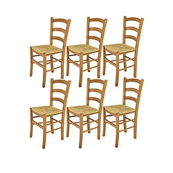 T M C S Tommychairs - Set 6 Chaises VENICE Structure en hêtre peindré en chêne et assise en paille