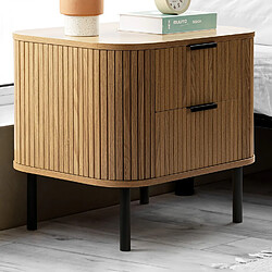 LORIKEET LIVING Table de chevet 2 tiroirs UB2014 callix MDF lattes chêne L.57 cm