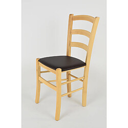 T M C S Tommychairs - Chaise VENICE Structure en hêtre peindré en naturel et assise en faux cuir moka