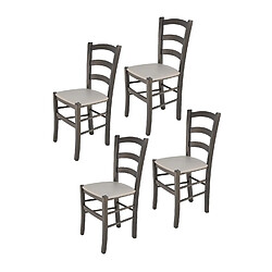 T M C S Tommychairs - Set 4 Chaises VENICE Structure en hêtre peindré en aniline gris foncé et assise en faux cuir gris clair