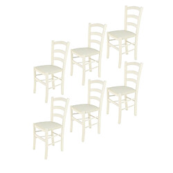 T M C S Tommychairs - Set 6 Chaises VENICE Structure en hêtre peindré en aniline blanche et assise en tissu ivoire