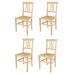 T M C S Tommychairs - Set 4 chaises ARTEMISIA en bois de hêtre poli, non traité, 100% naturel, assise en paille