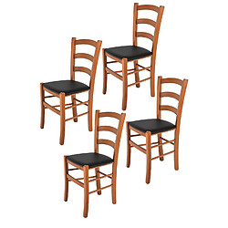 T M C S Tommychairs - Set 4 Chaises VENICE Structure en hêtre peindré en cerisier et assise en faux cuir noir
