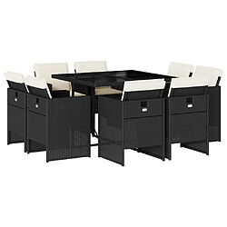 vidaXL Ensemble à manger de jardin 9pcs coussins noir résine tressée