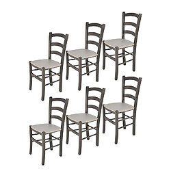 T M C S Tommychairs - Set 6 Chaises VENICE Structure en hêtre peindré en aniline gris foncé et assise en faux cuir gris clair