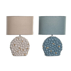 Lampe de bureau DKD Home Decor Bleu Doré Marron Tissu Polyester Grès 220 V 50 W (24 x 15 x 34 cm) (2 Unités)