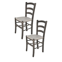 T M C S Tommychairs - Set 2 Chaises VENICE Structure en hêtre peindré en aniline gris foncé et assise en faux cuir gris clair