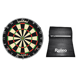 Jeu de fléchettes pointe acier debout Cible professionnelle Winmau Blade 6 + tapis de fléchettes Roleo