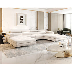 Bestmobilier Ayden - Canapé panoramique en U 7 places convertible avec coffre et têtières réglables en tissu