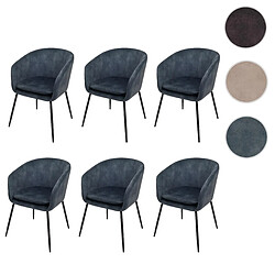 Mendler Lot de 6 chaises de salle à manger HWC-O28, chaise de cuisine rembourrée Chaise, tissu/textile (340g/m²) métal ~ bleu