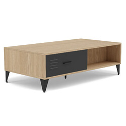 Bestmobilier Tribeca - table basse - effet bois et métal noir - 1 tiroir et 1 niche - 110 cm